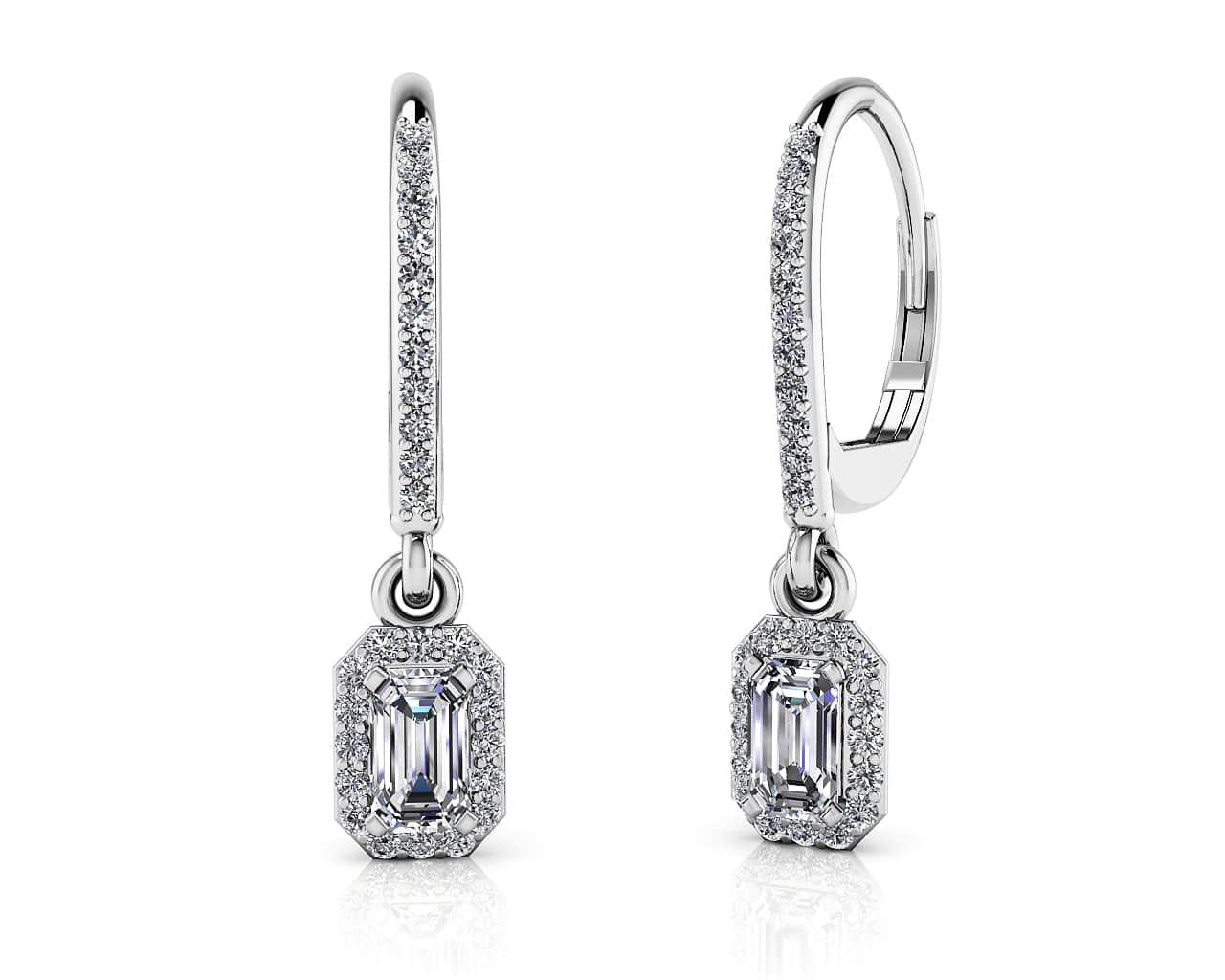 Romantic Emerald Cut Diamond Drop Earrings Diamond with 0.77 ct. (2X0.25 ct. center diamonds)